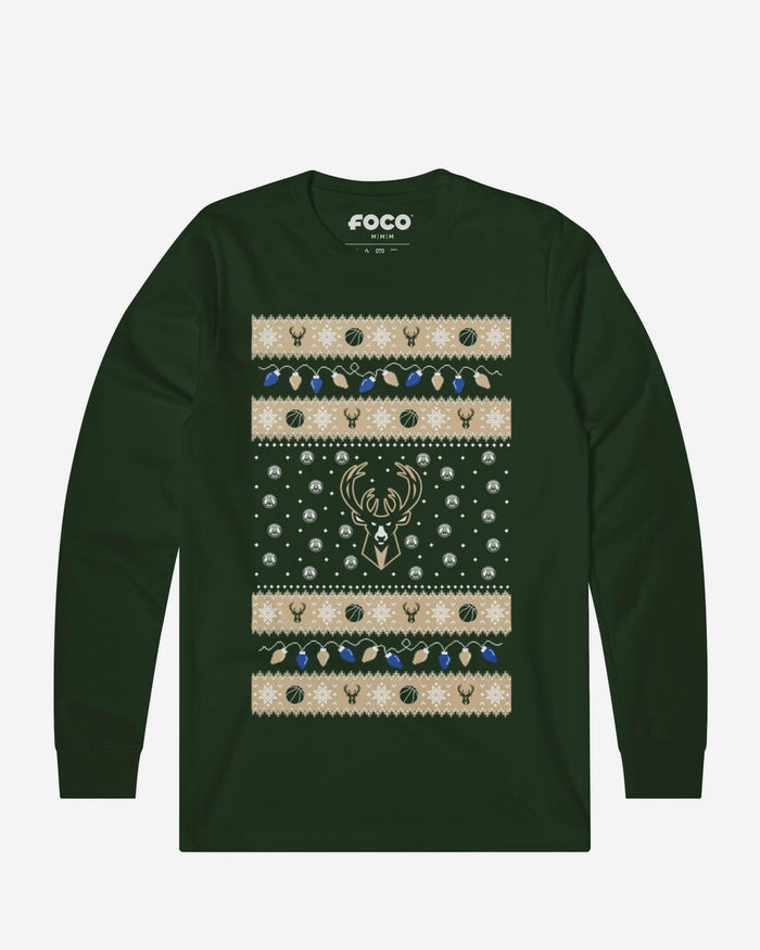 Milwaukee Bucks Holiday Lights Sweater Long Sleeve T-Shirt FOCO S - FOCO.com