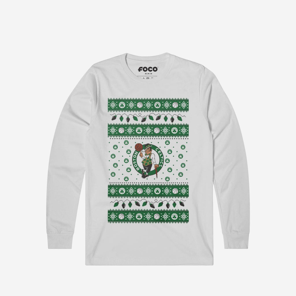 Boston Celtics Holiday Lights Sweater Long Sleeve T-Shirt FOCO S - FOCO.com