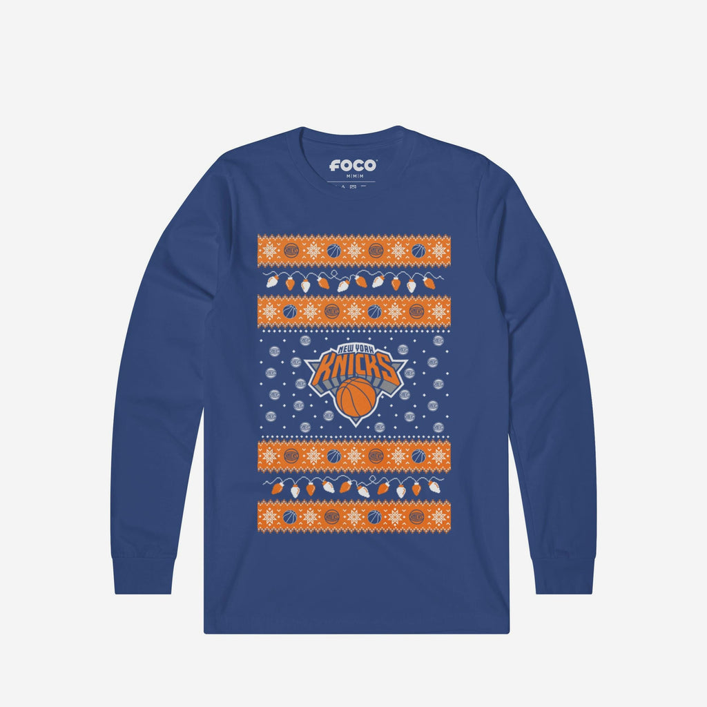 New York Knicks Holiday Lights Sweater Long Sleeve T-Shirt FOCO S - FOCO.com