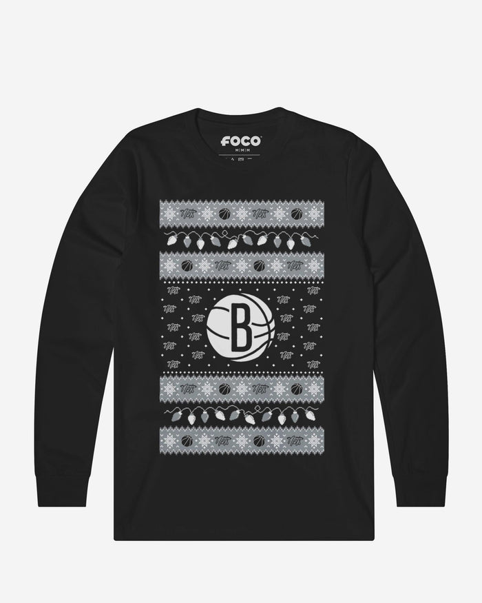 Brooklyn Nets Holiday Lights Sweater Long Sleeve T-Shirt FOCO S - FOCO.com
