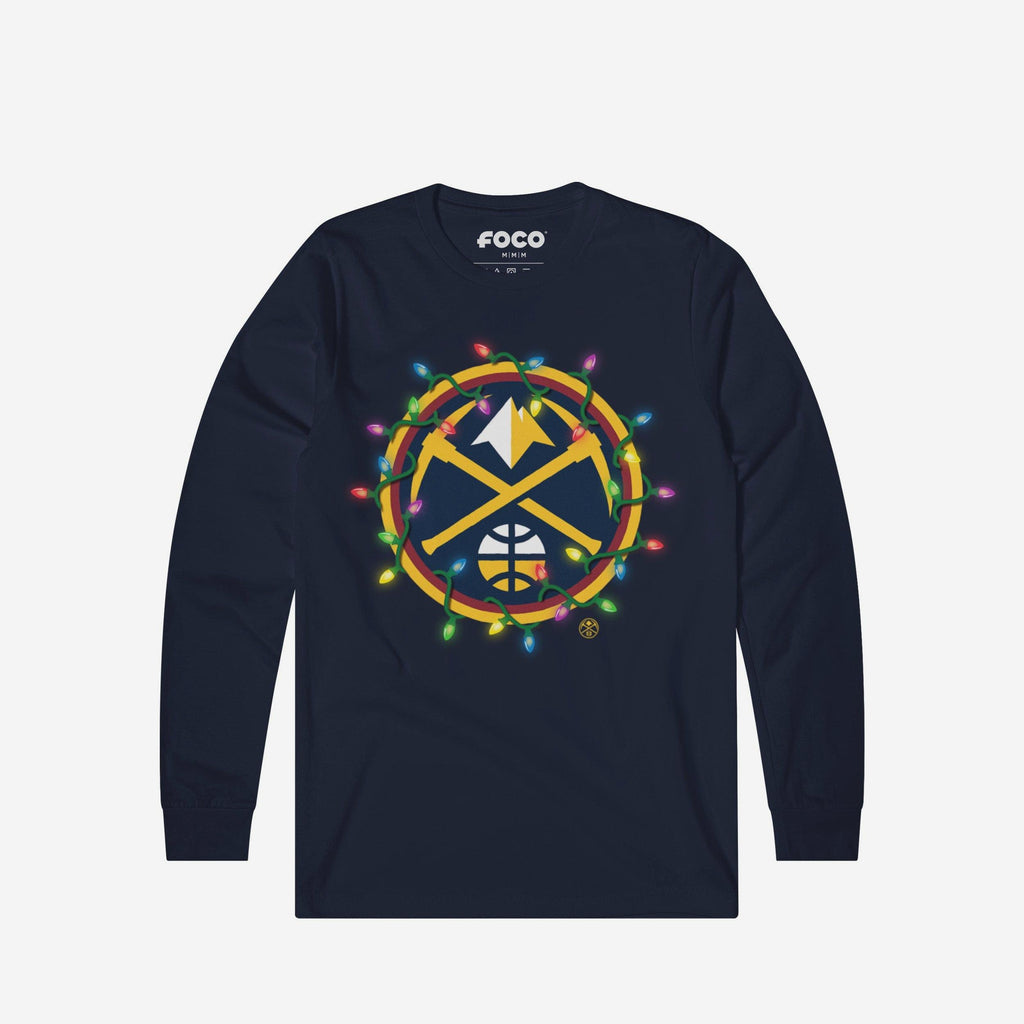 Denver Nuggets Primary Logo Holiday Lights Long Sleeve T-Shirt FOCO S - FOCO.com