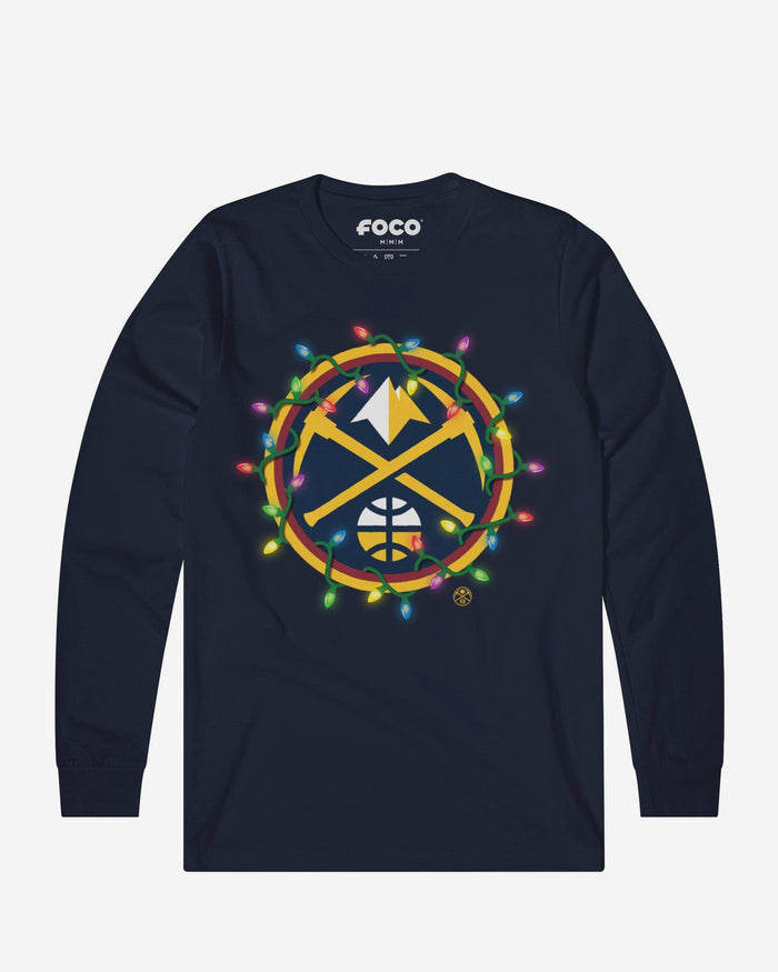 Denver Nuggets Primary Logo Holiday Lights Long Sleeve T-Shirt FOCO S - FOCO.com