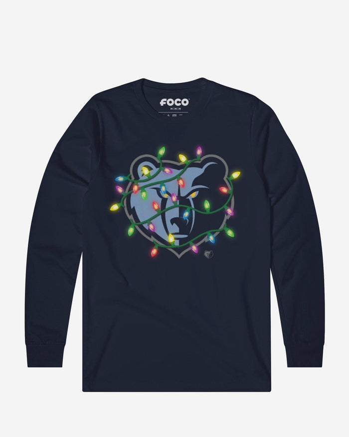 Memphis Grizzlies Primary Logo Holiday Lights Long Sleeve T-Shirt FOCO S - FOCO.com