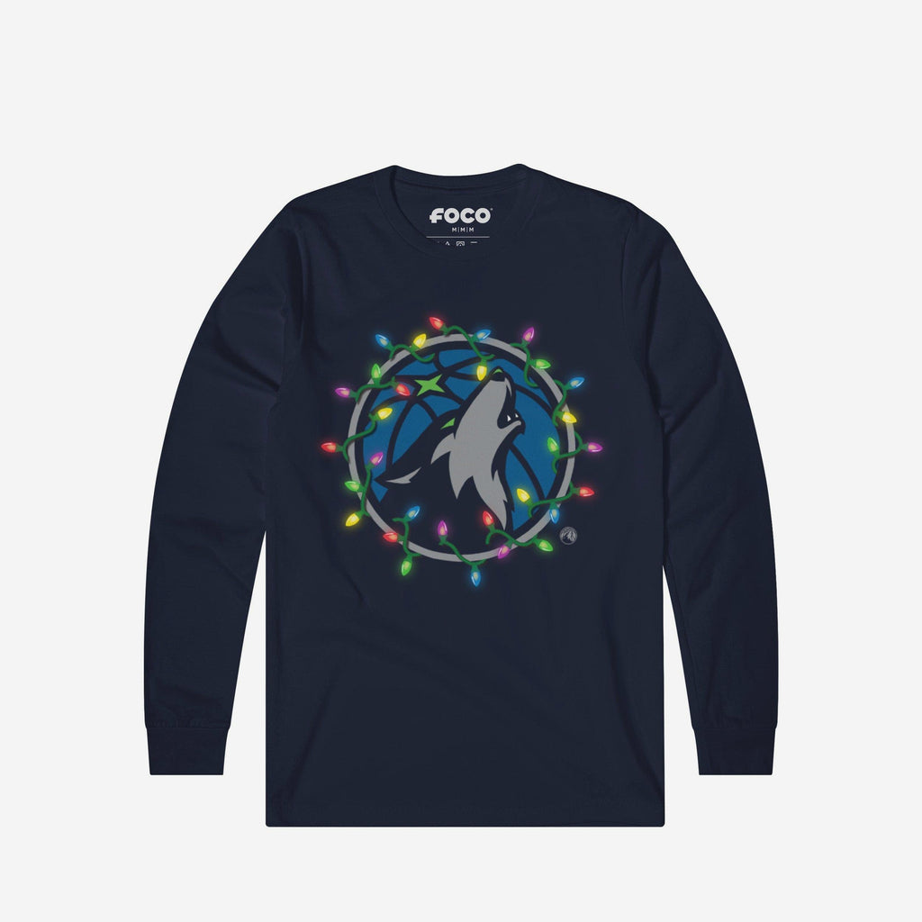 Minnesota Timberwolves Primary Logo Holiday Lights Long Sleeve T-Shirt FOCO S - FOCO.com