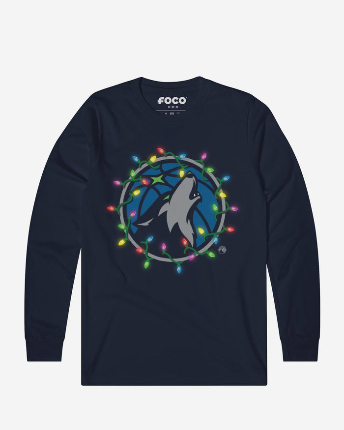 Minnesota Timberwolves Primary Logo Holiday Lights Long Sleeve T-Shirt FOCO S - FOCO.com