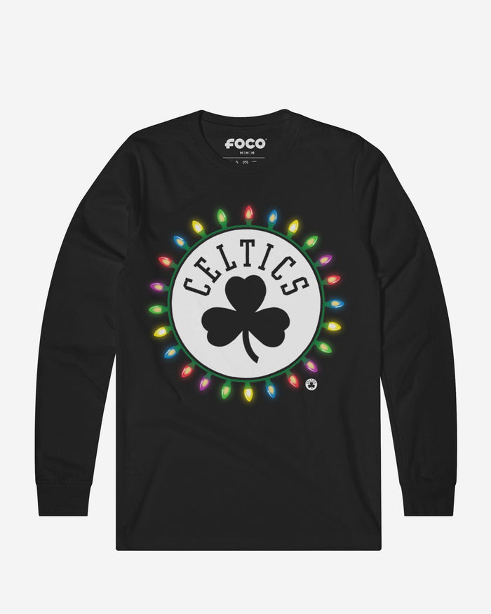 Boston Celtics Primary Logo Holiday Lights Long Sleeve T-Shirt FOCO S - FOCO.com