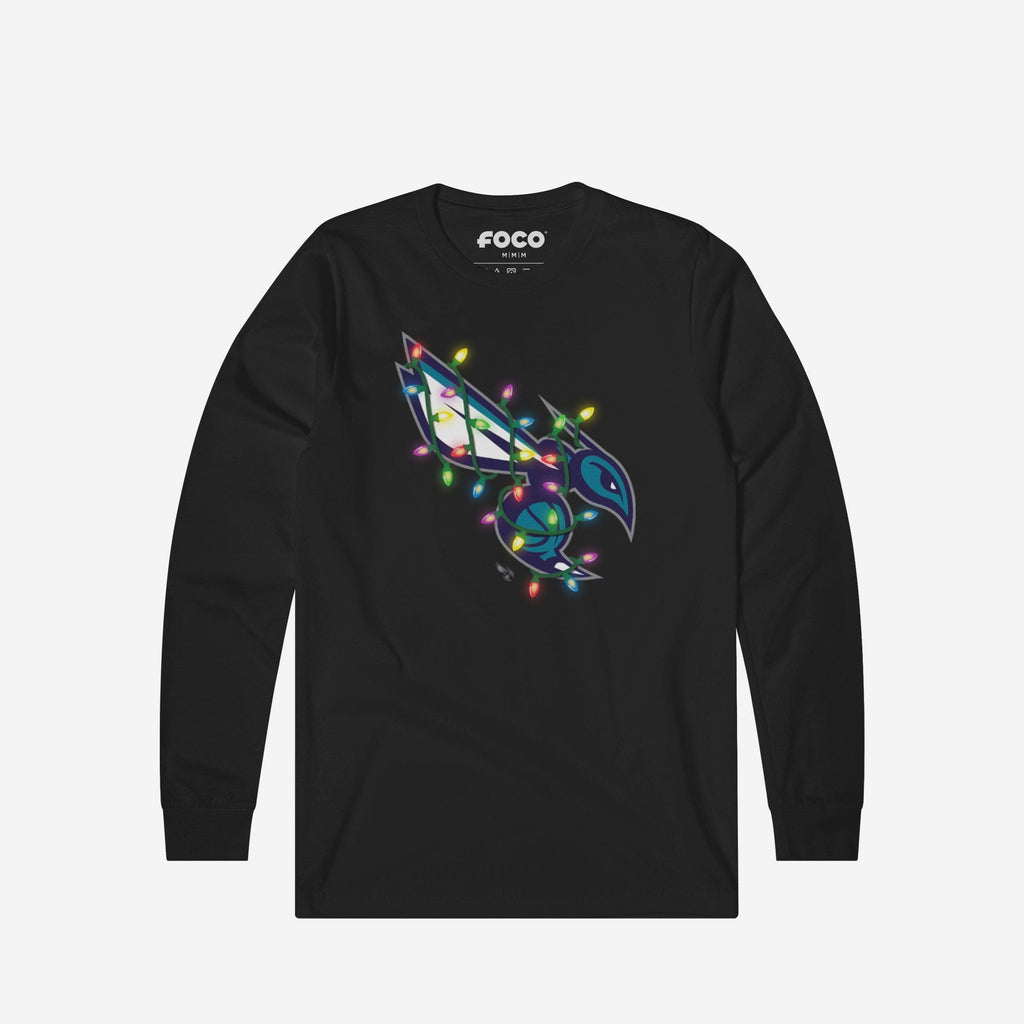 Charlotte Hornets Primary Logo Holiday Lights Long Sleeve T-Shirt FOCO S - FOCO.com