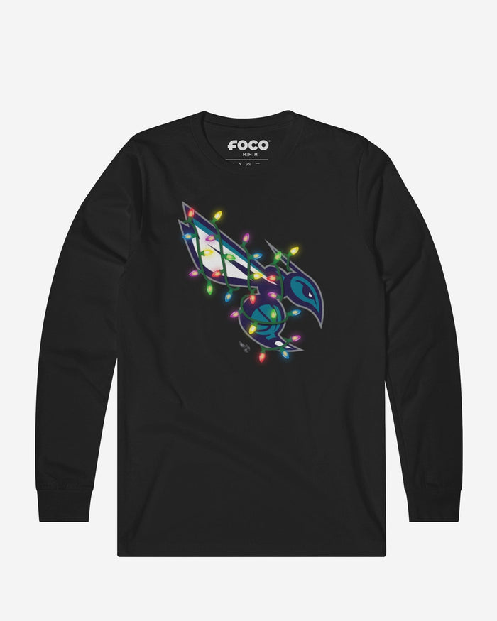 Charlotte Hornets Primary Logo Holiday Lights Long Sleeve T-Shirt FOCO S - FOCO.com