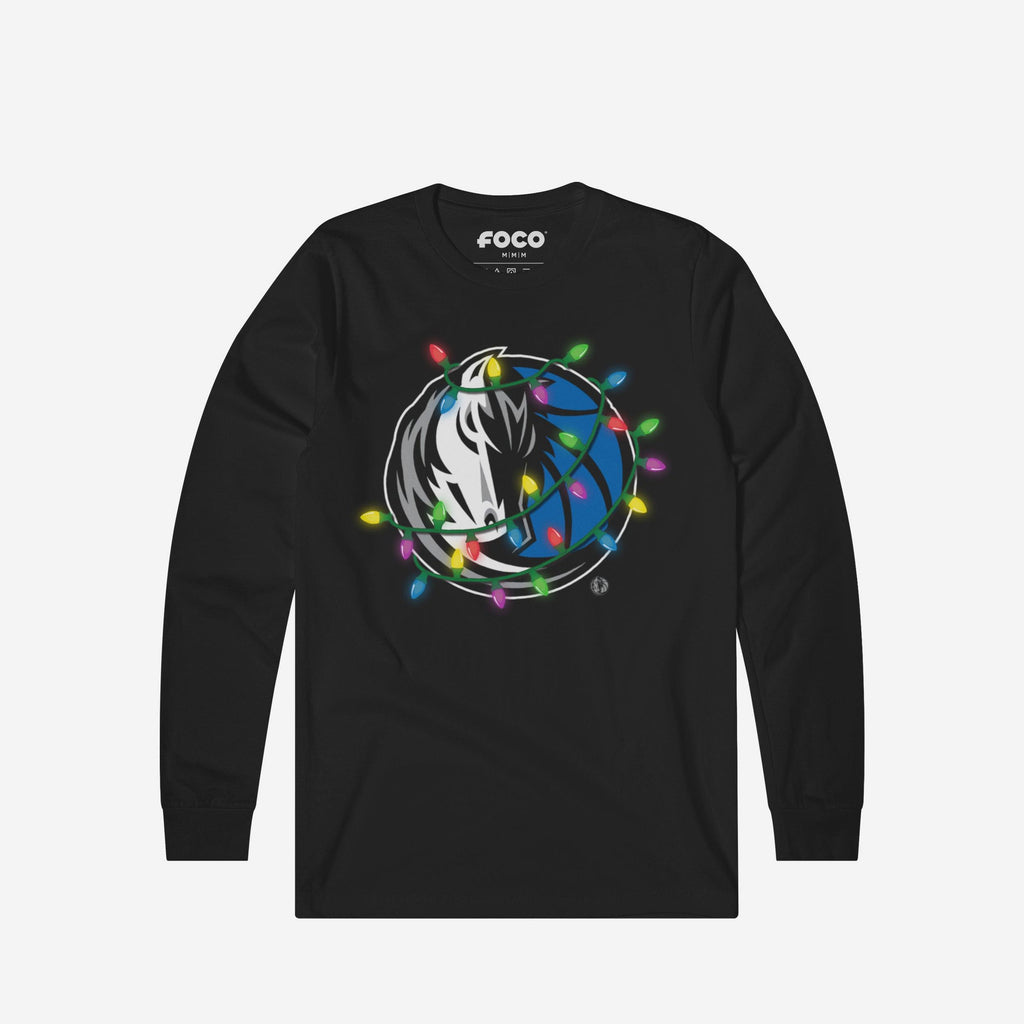 Dallas Mavericks Primary Logo Holiday Lights Long Sleeve T-Shirt FOCO S - FOCO.com