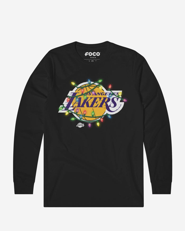 Los Angeles Lakers Primary Logo Holiday Lights Long Sleeve T-Shirt FOCO S - FOCO.com