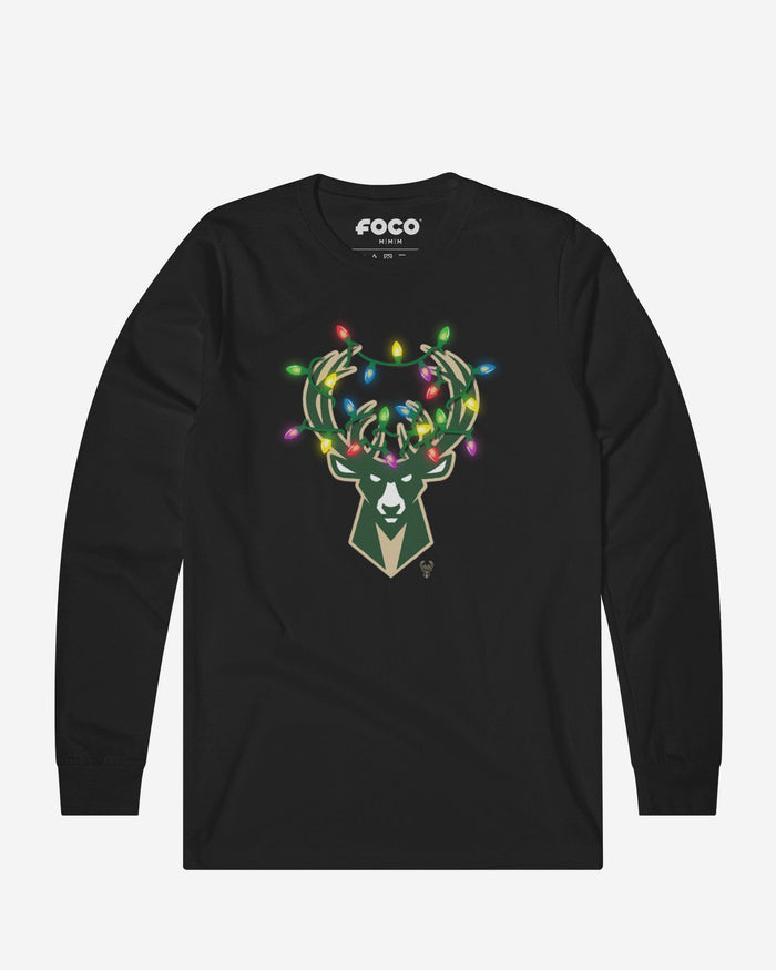 Milwaukee Bucks Primary Logo Holiday Lights Long Sleeve T-Shirt FOCO S - FOCO.com