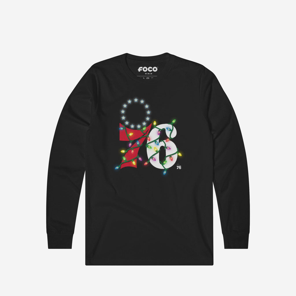 Philadelphia 76ers Primary Logo Holiday Lights Long Sleeve T-Shirt FOCO S - FOCO.com