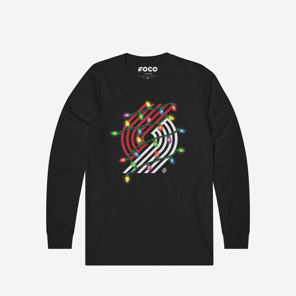 Portland Trail Blazers Primary Logo Holiday Lights Long Sleeve T-Shirt FOCO S - FOCO.com