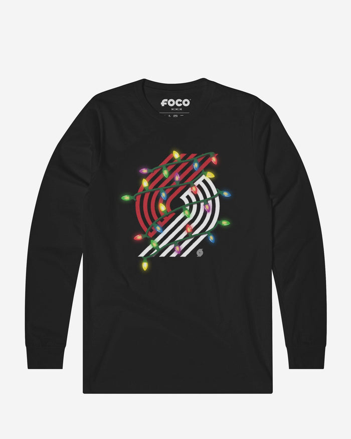 Portland Trail Blazers Primary Logo Holiday Lights Long Sleeve T-Shirt FOCO S - FOCO.com