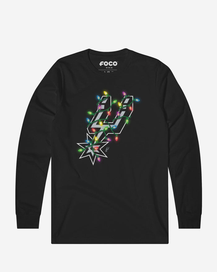 San Antonio Spurs Primary Logo Holiday Lights Long Sleeve T-Shirt FOCO S - FOCO.com