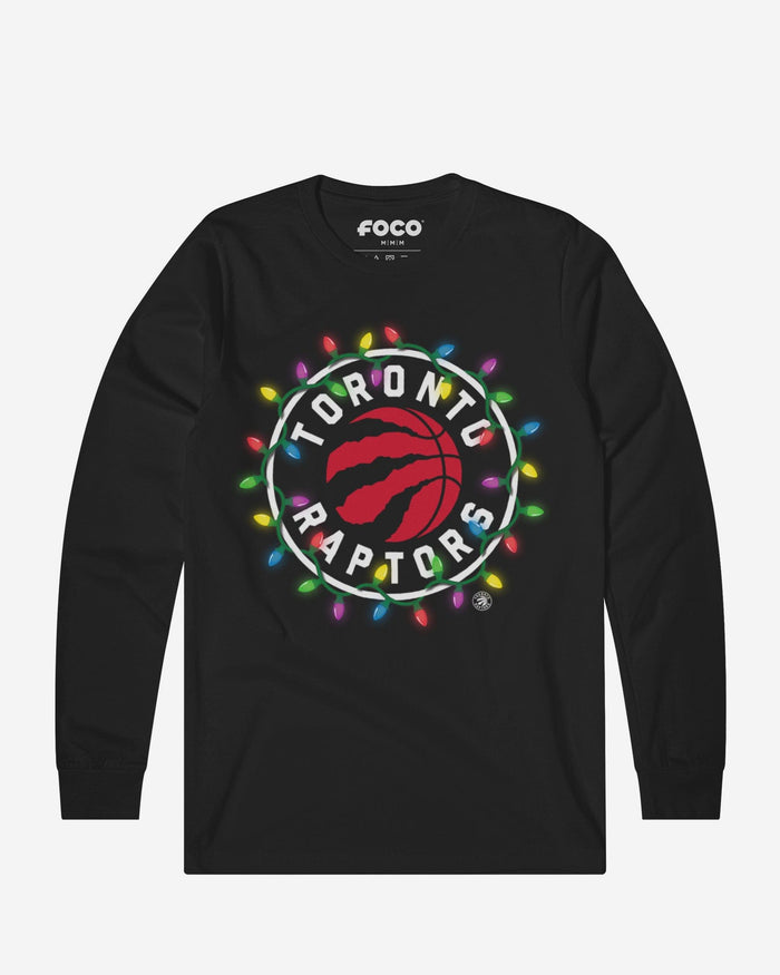 Toronto Raptors Primary Logo Holiday Lights Long Sleeve T-Shirt FOCO S - FOCO.com