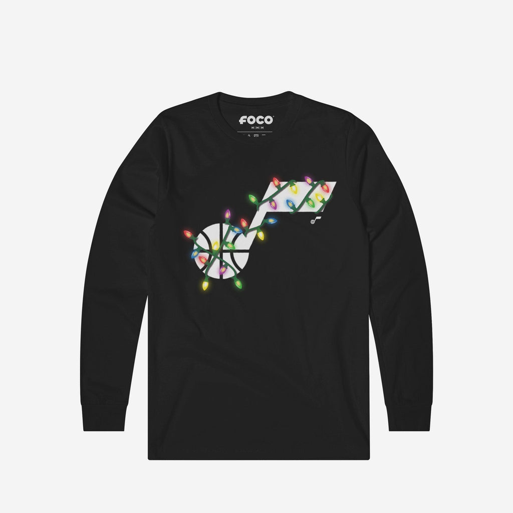 Utah Jazz Primary Logo Holiday Lights Long Sleeve T-Shirt FOCO S - FOCO.com