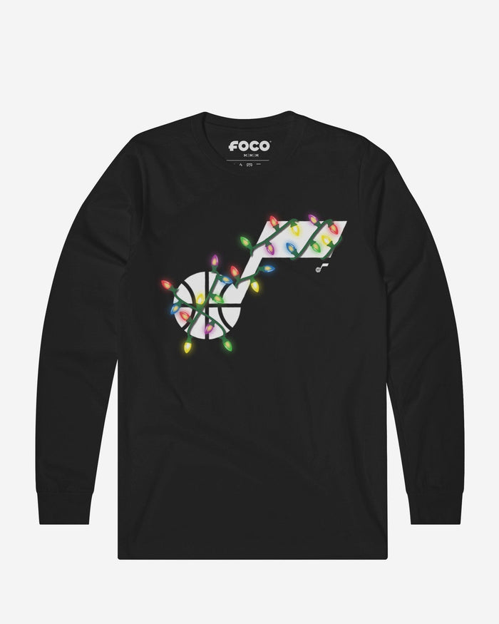 Utah Jazz Primary Logo Holiday Lights Long Sleeve T-Shirt FOCO S - FOCO.com