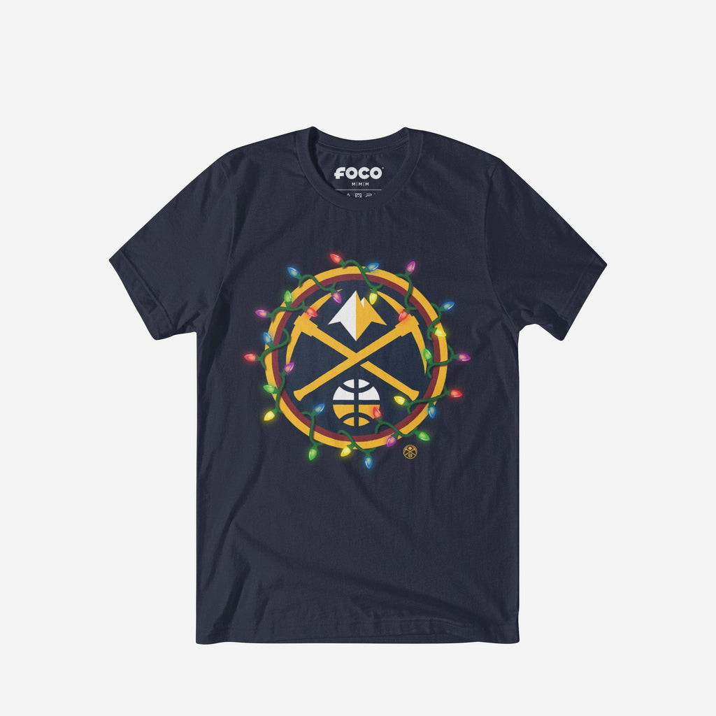 Denver Nuggets Primary Logo Holiday Lights T-Shirt FOCO S - FOCO.com