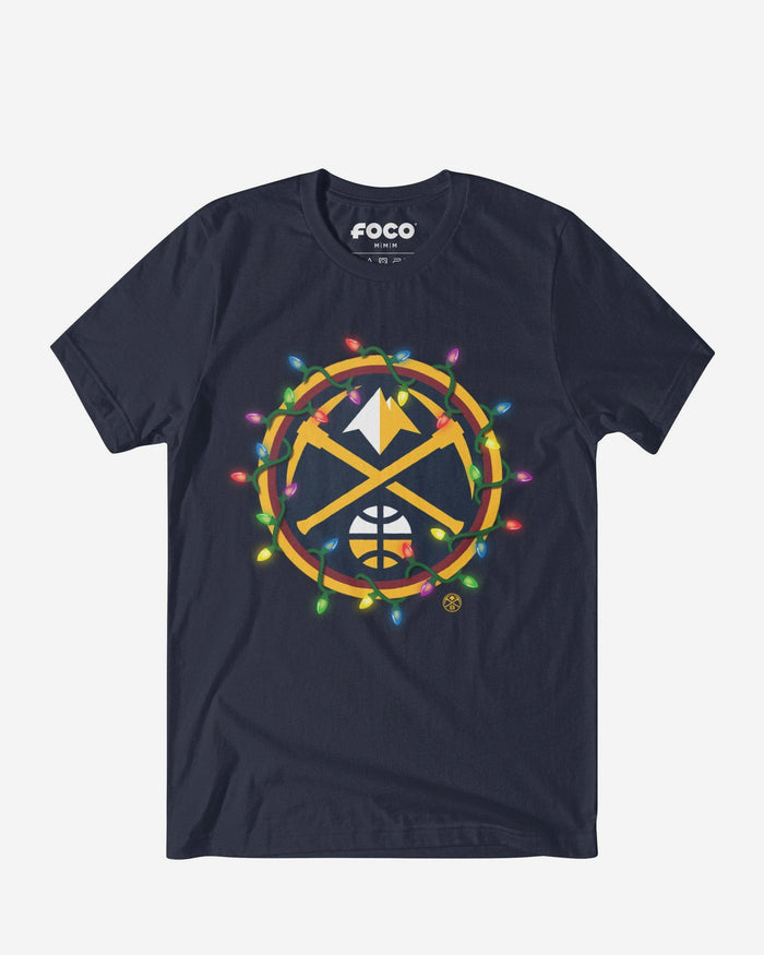 Denver Nuggets Primary Logo Holiday Lights T-Shirt FOCO S - FOCO.com