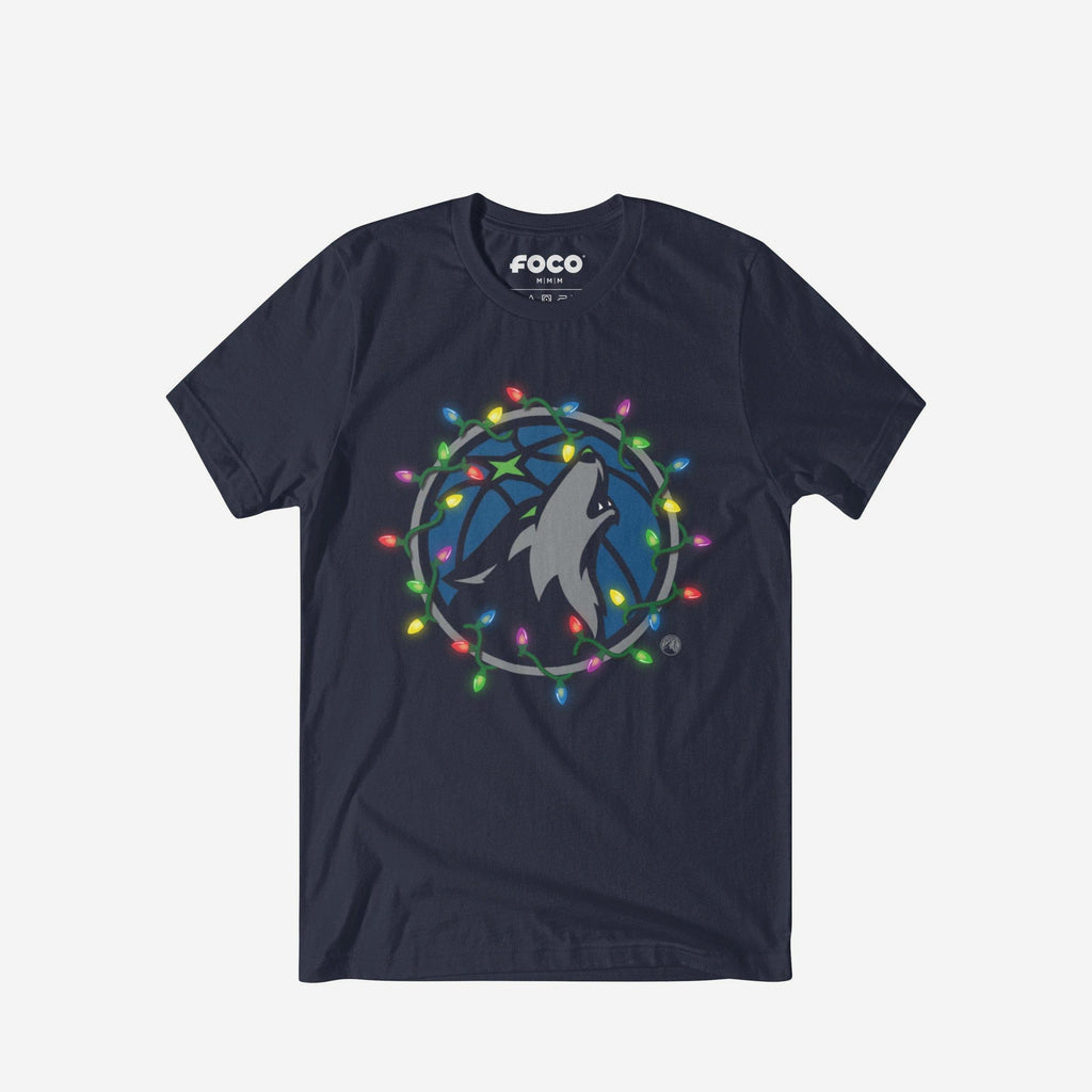 Minnesota Timberwolves Primary Logo Holiday Lights T-Shirt FOCO S - FOCO.com
