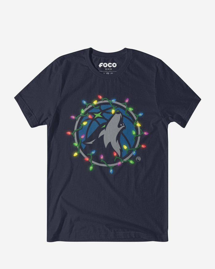 Minnesota Timberwolves Primary Logo Holiday Lights T-Shirt FOCO S - FOCO.com
