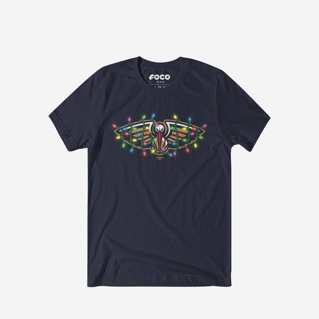 New Orleans Pelicans Primary Logo Holiday Lights T-Shirt FOCO S - FOCO.com