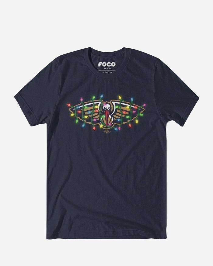 New Orleans Pelicans Primary Logo Holiday Lights T-Shirt FOCO S - FOCO.com
