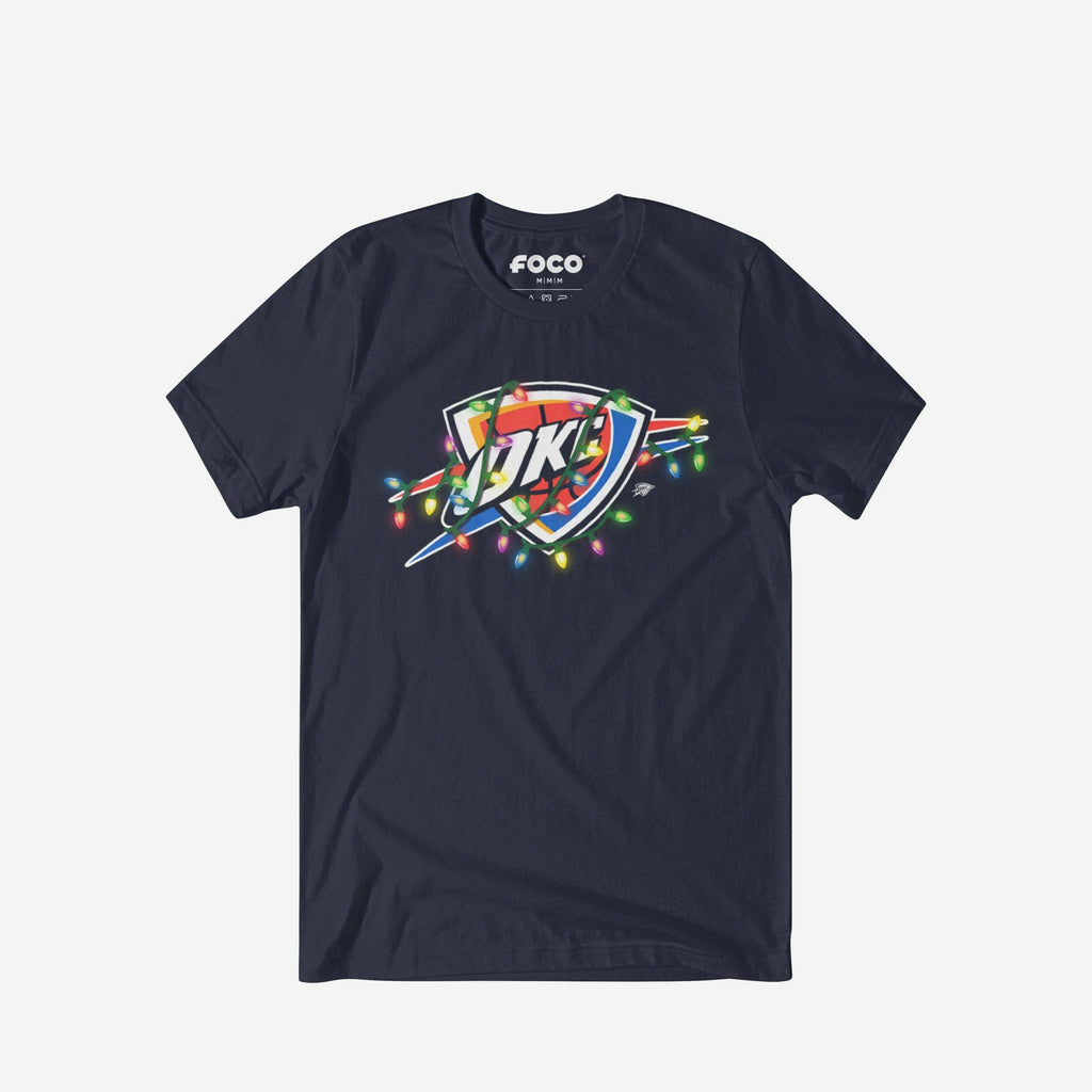 Oklahoma City Thunder Primary Logo Holiday Lights T-Shirt FOCO S - FOCO.com