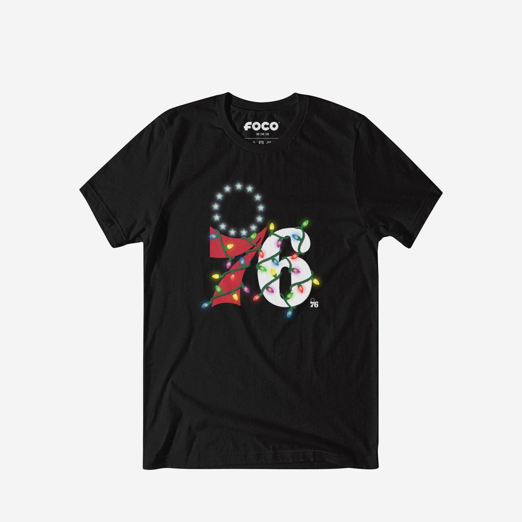 Philadelphia 76ers Primary Logo Holiday Lights T-Shirt FOCO S - FOCO.com