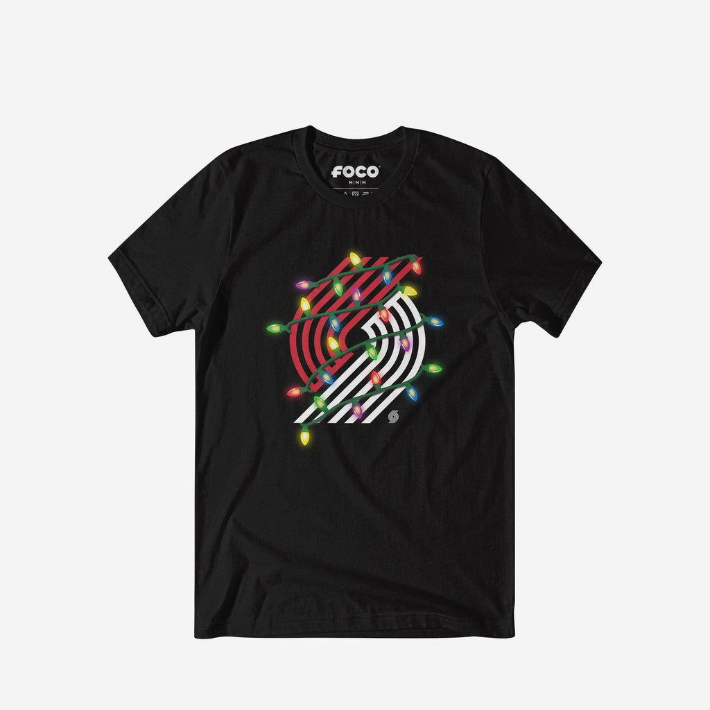 Portland Trail Blazers Primary Logo Holiday Lights T-Shirt FOCO S - FOCO.com