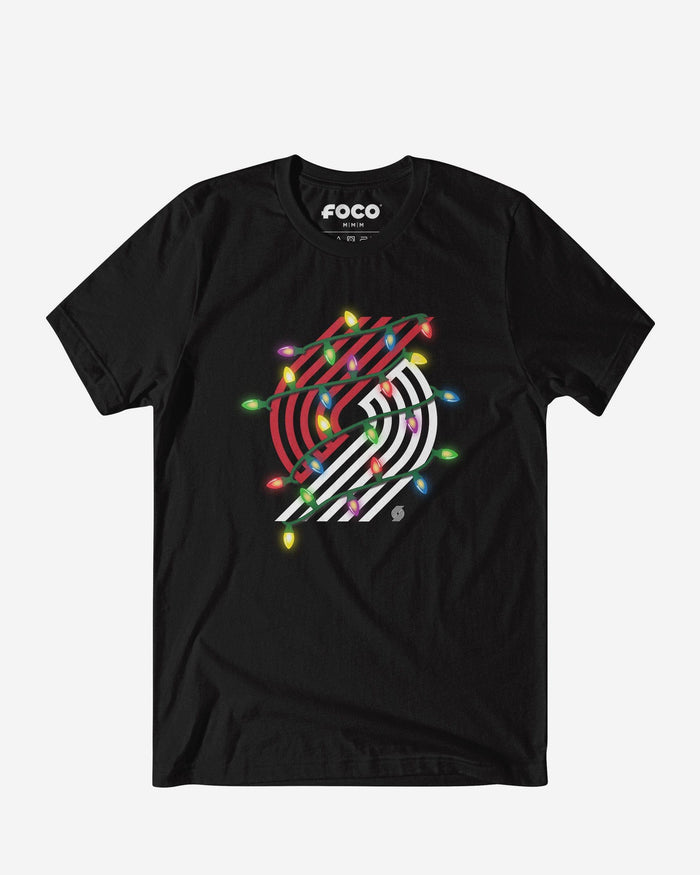 Portland Trail Blazers Primary Logo Holiday Lights T-Shirt FOCO S - FOCO.com