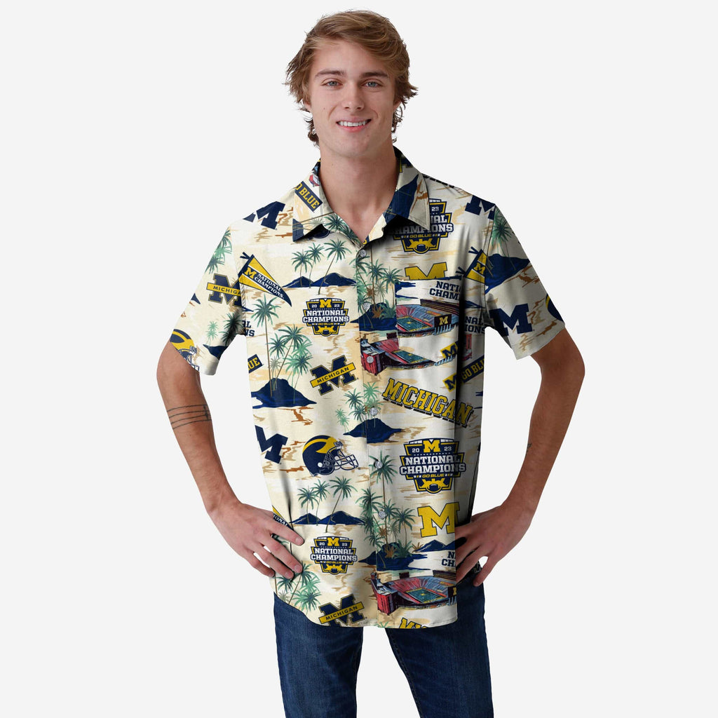 Michigan Wolverines 2023 Football National Champions Floral Button Up Shirt FOCO S - FOCO.com