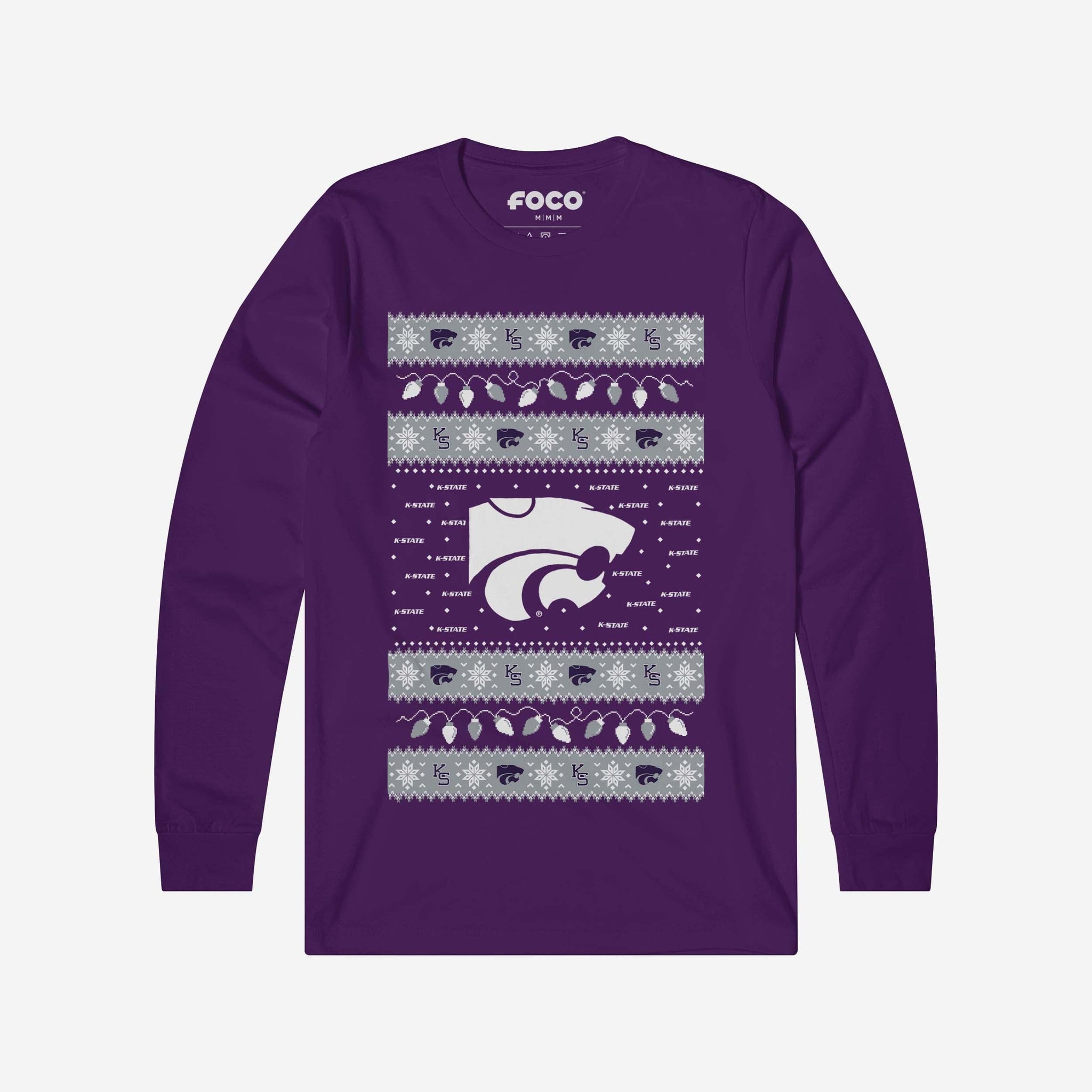 Kansas State Wildcats Holiday Lights Sweater Long Sleeve T-Shirt