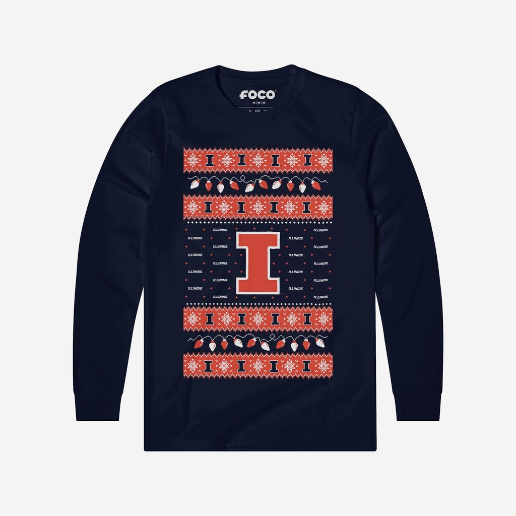 Illinois Fighting Illini Holiday Lights Sweater Long Sleeve T-Shirt FOCO S - FOCO.com