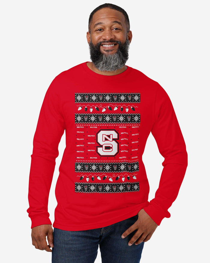 NC State Wolfpack Holiday Lights Sweater Long Sleeve T-Shirt FOCO - FOCO.com