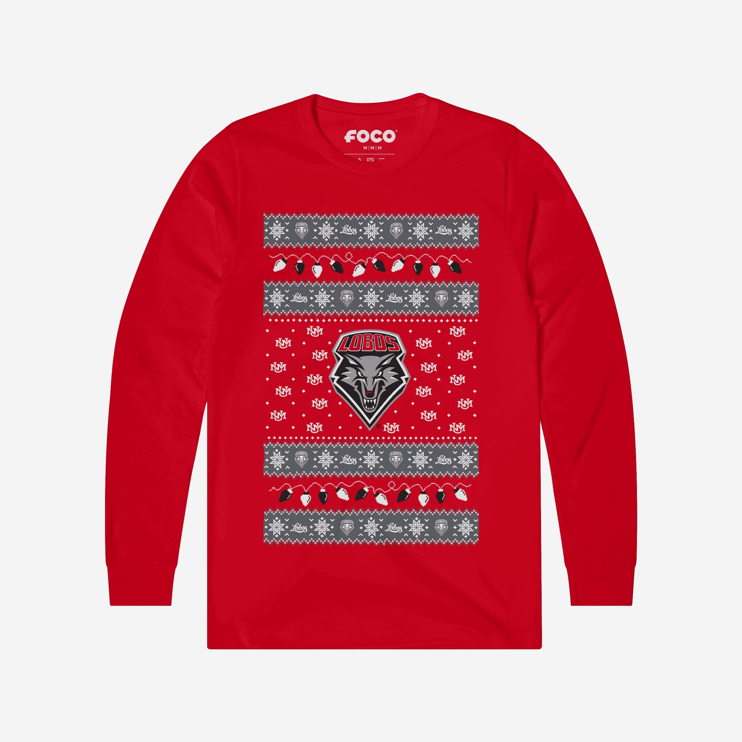 New Mexico Lobos Holiday Lights Sweater Long Sleeve T-Shirt FOCO