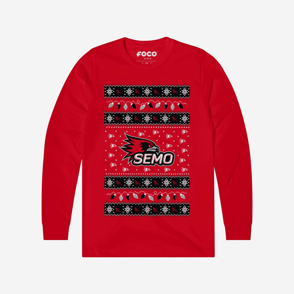 Southeast Missouri State Redhawks Holiday Lights Sweater Long Sleeve T-Shirt FOCO S - FOCO.com