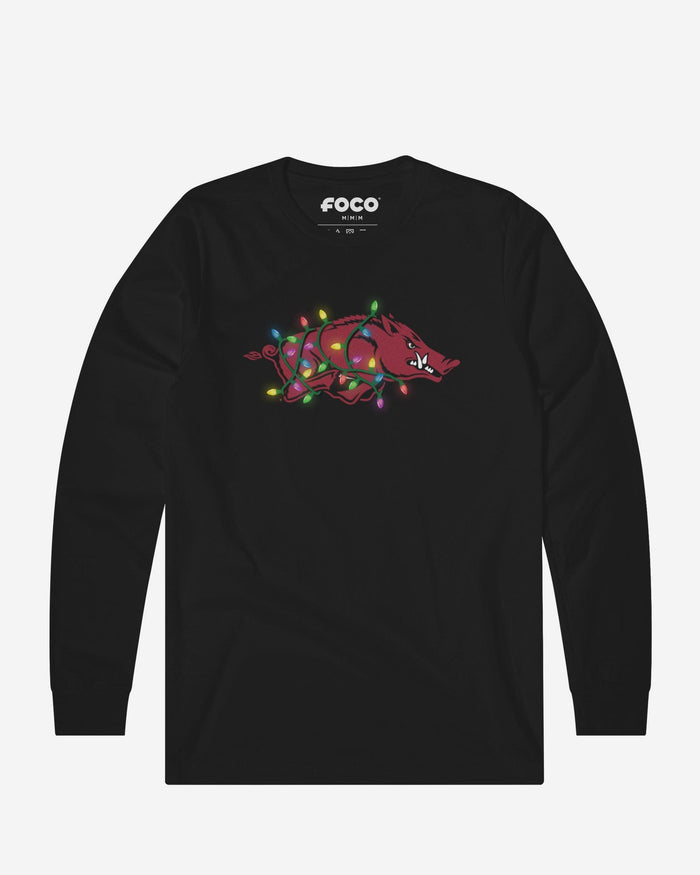 Arkansas Razorbacks Primary Logo Holiday Lights Long Sleeve T-Shirt FOCO S - FOCO.com