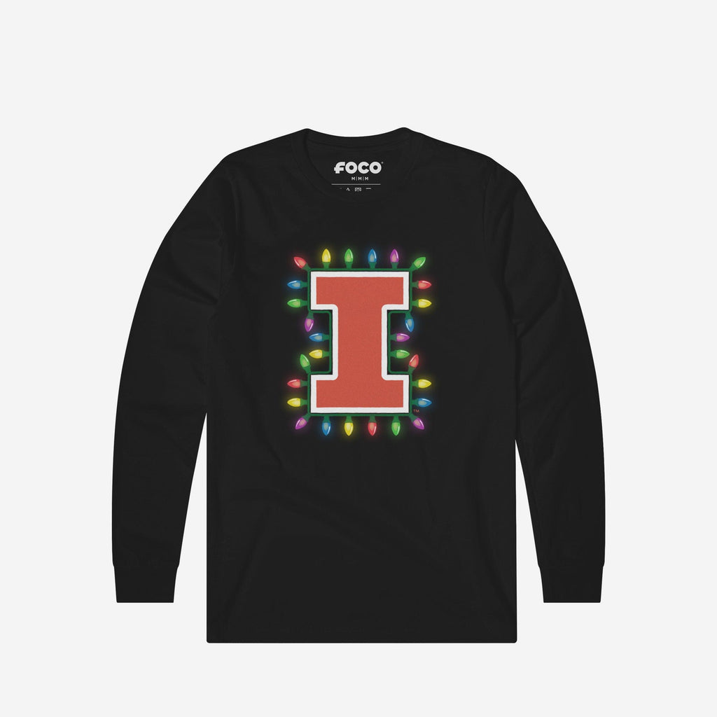 Illinois Fighting Illini Primary Logo Holiday Lights Long Sleeve T-Shirt FOCO S - FOCO.com