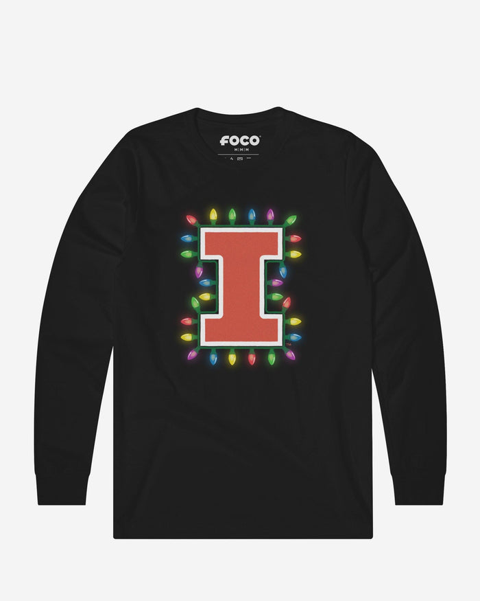 Illinois Fighting Illini Primary Logo Holiday Lights Long Sleeve T-Shirt FOCO S - FOCO.com