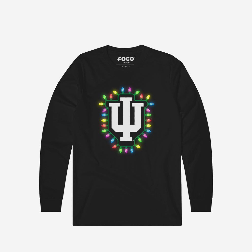Indiana Hoosiers Primary Logo Holiday Lights Long Sleeve T-Shirt FOCO S - FOCO.com