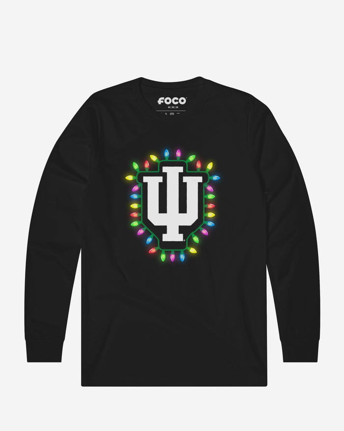 Indiana Hoosiers Primary Logo Holiday Lights Long Sleeve T-Shirt FOCO S - FOCO.com