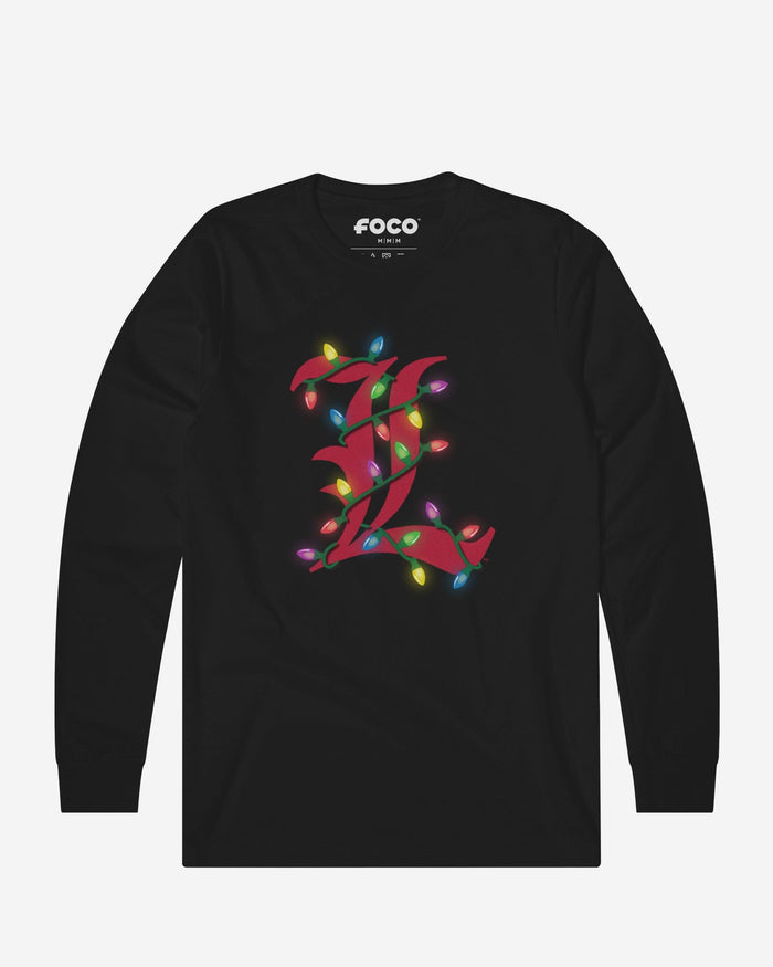 Louisville Cardinals Primary Logo Holiday Lights Long Sleeve T-Shirt FOCO S - FOCO.com