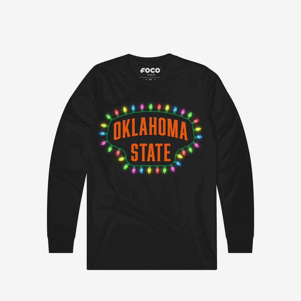 Oklahoma State Cowboys Primary Logo Holiday Lights Long Sleeve T-Shirt FOCO S - FOCO.com