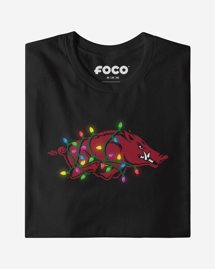 Arkansas Razorbacks Primary Logo Holiday Lights T-Shirt FOCO S - FOCO.com