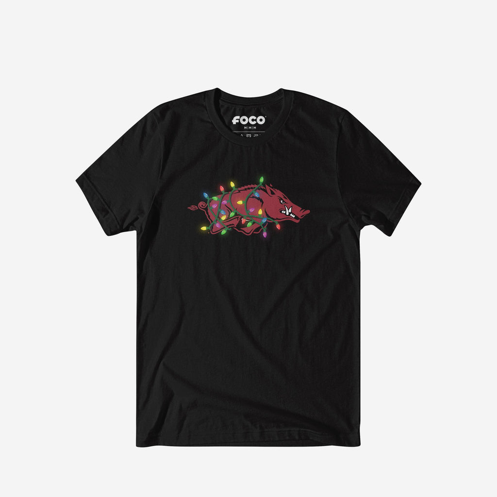 Arkansas Razorbacks Primary Logo Holiday Lights T-Shirt FOCO S - FOCO.com