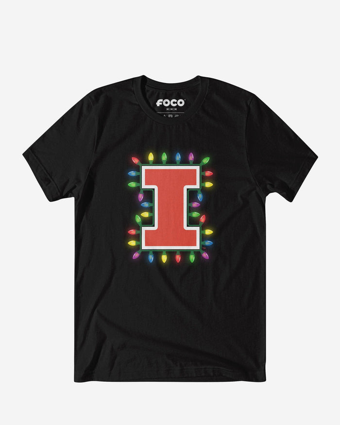 Illinois Fighting Illini Primary Logo Holiday Lights T-Shirt FOCO S - FOCO.com
