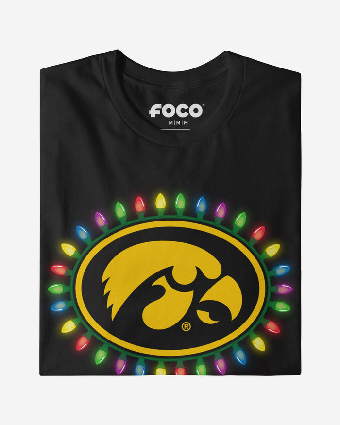 Iowa Hawkeyes Primary Logo Holiday Lights T-Shirt FOCO S - FOCO.com