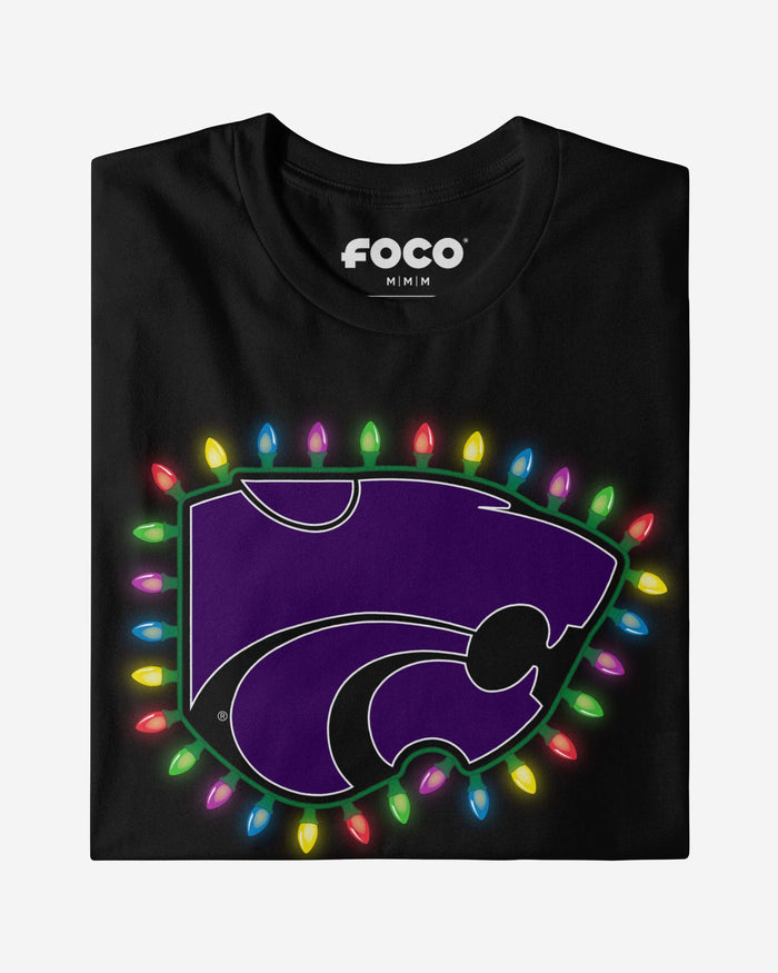 Kansas State Wildcats Primary Logo Holiday Lights T-Shirt FOCO - FOCO.com